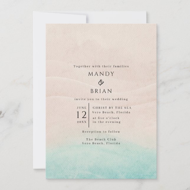 Simple Beach Photo Wedding Invitation (Front)