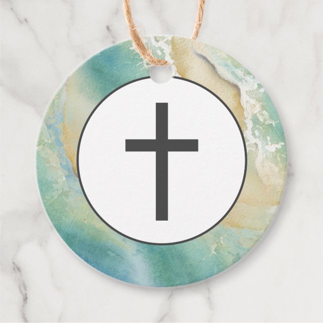Simple Beach Religious Favour Tags (Front)
