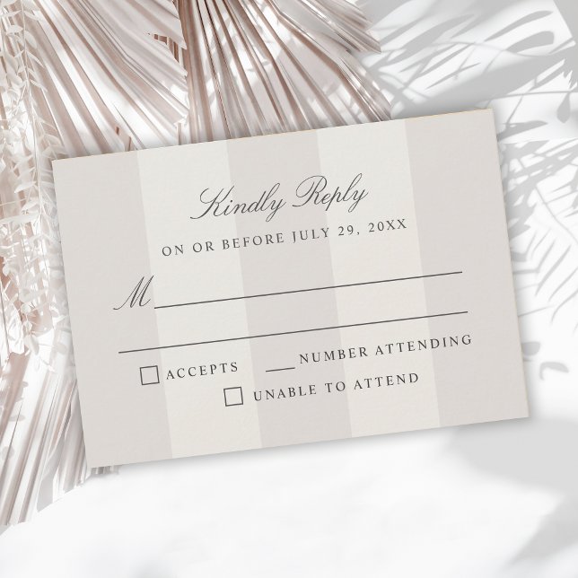Simple Beach Sand Cabana Stripes Wedding RSVP Card (Creator Uploaded)