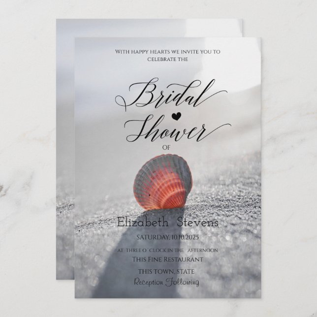 Simple Beach Seashell Bridal Shower  Invitation (Front/Back)