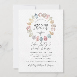 Simple Beach Seashell Wreath Wedding Shower Invitation