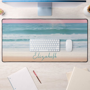 Simple Beach Sunset Custom Name Desk Mat