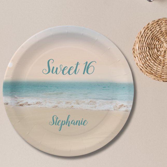 Simple Beach   Sweet 16   Paper Plate (Creator Uploaded)