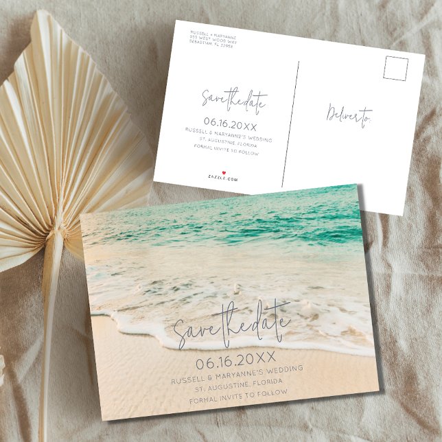 Simple Beach Wedding Budget Save the Date Announcement Postcard (Creator Uploaded)