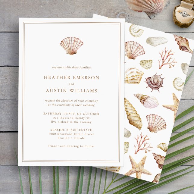 Simple Beach Wedding Invitation (Simple Elegant Beach Watercolor Seashell Wedding Invitation by Painted Paperie
)