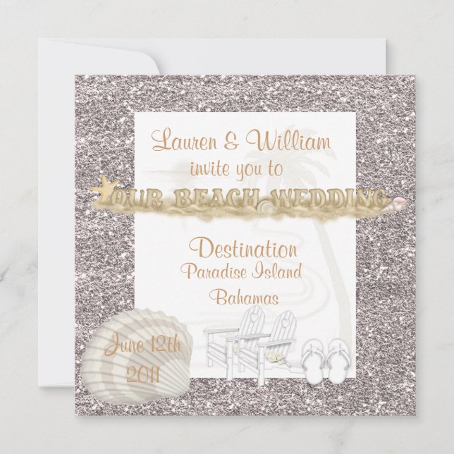SIMPLE Beach Wedding Invitations Crystal Sand (Front)