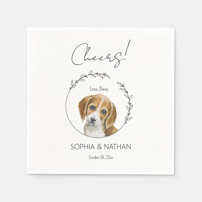 Simple Beagle Puppy Dog Wedding Cocktail Napkins (Front)
