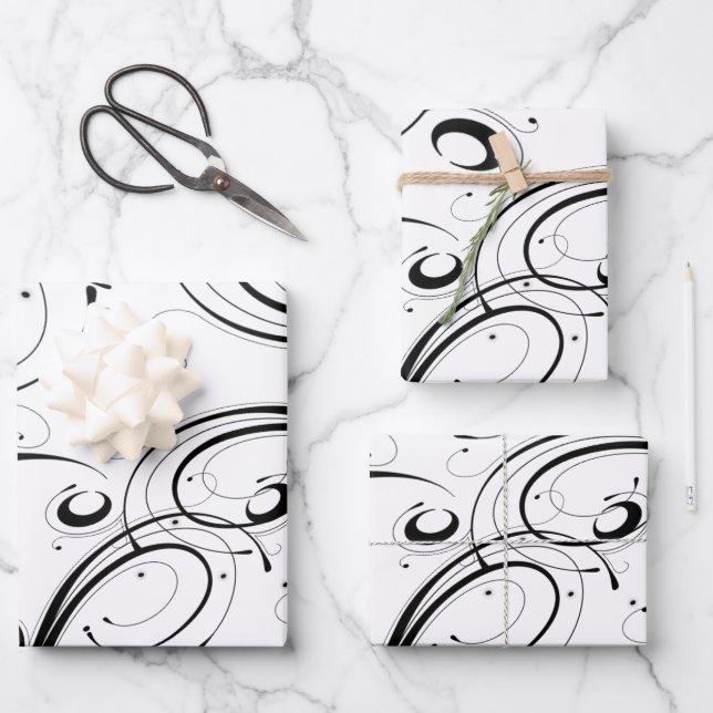 Simple Beautiful Black and White Scroll Wrapping P Wrapping Paper Sheet (Front)
