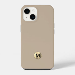 Simple Beige Brushed Gold Monogram iPhone 14 Case