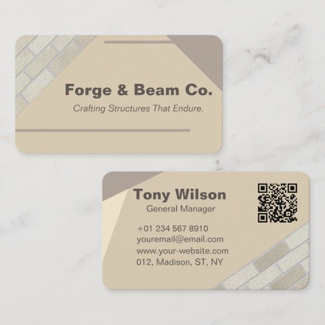 Simple Beige Concrete Bricks Wall Construction  Business Card (Front/Back)