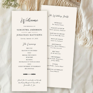 Simple Beige Elegant Script Wedding Ceremony Programme