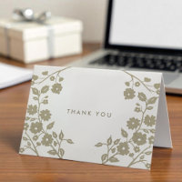 Simple Beige Folk Art Flowers Thank You Custom