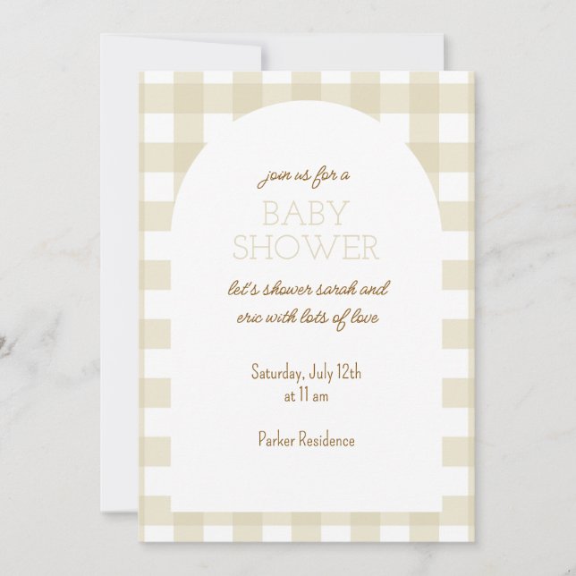 Simple Beige Gingham Baby Shower Invitation (Front)