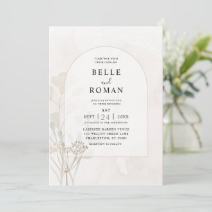 Simple Beige & Gold Watercolor Foliage Wedding Invitation
