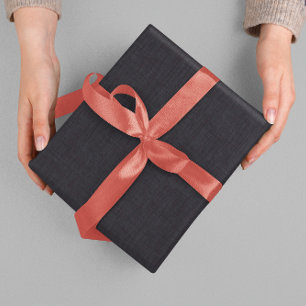 Simple Beige Linen Black Texture  Wrapping Paper
