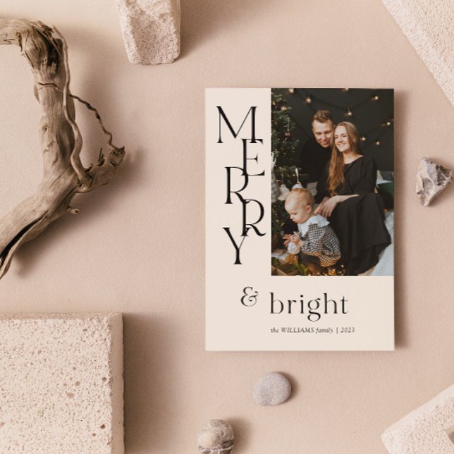 Simple Beige Merry Typography Wildflower Christmas Holiday Card (Spread the magic of the holidays with these beautiful cards 🎅🏼❤️)