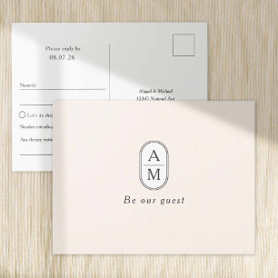 Simple Beige Modern Couple Initials RSVP postcards