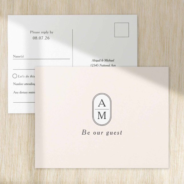 Simple Beige Modern Couple Initials RSVP postcards (Creator Uploaded)