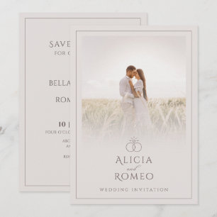 Simple beige modern minimalist photo wedding  invitation