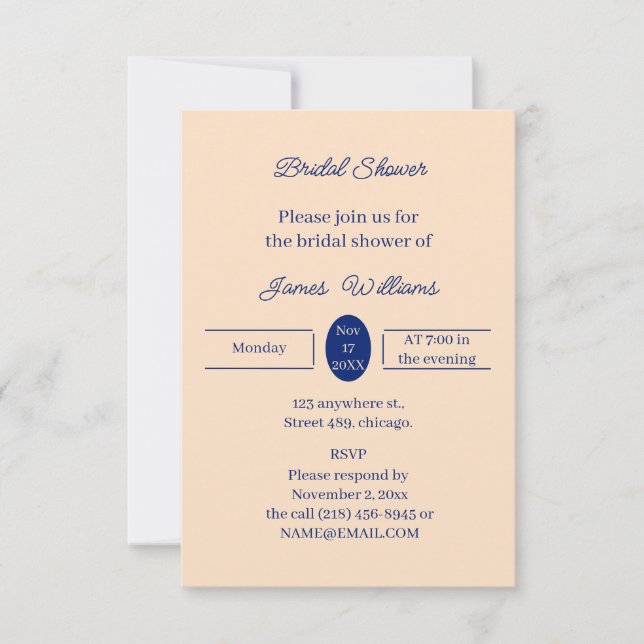 Simple Beige Personalised Bridal Shower Invitation (Front)