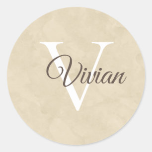 Simple Beige Watercolor Monogram Name Classic Round Sticker