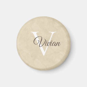 Simple Beige Watercolor Monogram Name Magnet