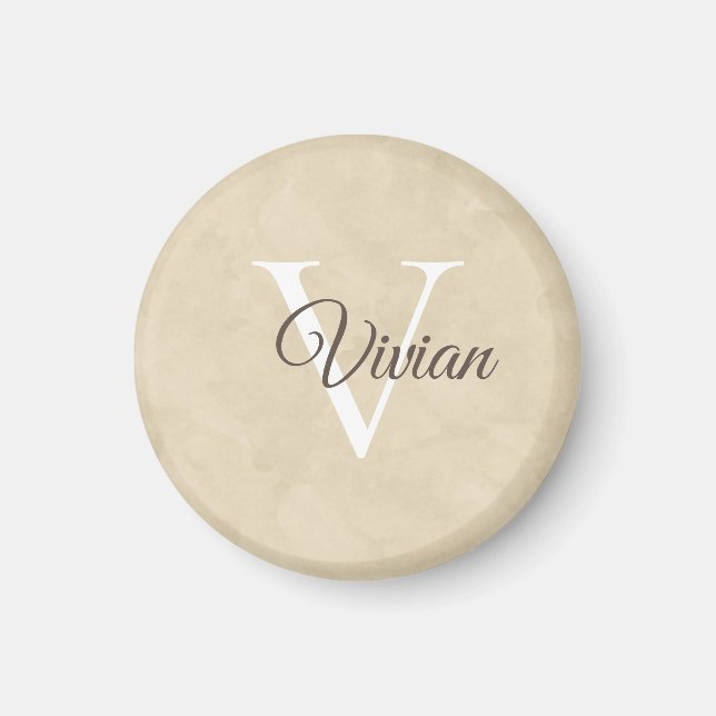 Simple Beige Watercolor Monogram Name Magnet (Front)