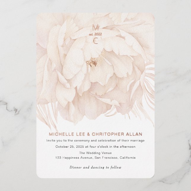 Simple beige, watercolor peony modern rosegold (Front)