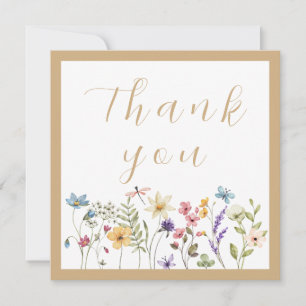Simple Beige Watercolor Wildflower Floral Thank You Card