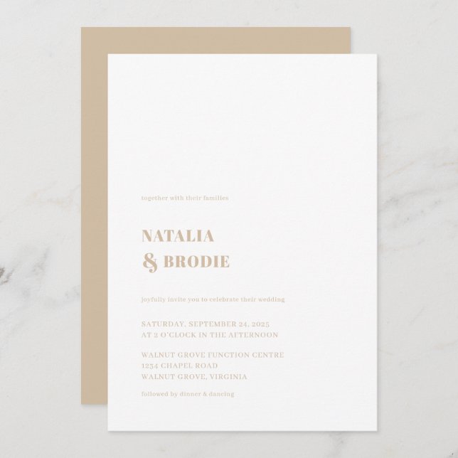 Simple Beige White Wedding Invitation (Front/Back)