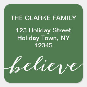 Simple Believe Holiday Address Label   Green White