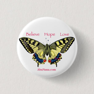 Simple Believe, Hope, Love, Butterfly 3 Cm Round Badge