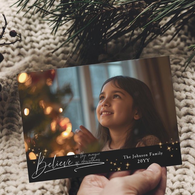 Simple Believe in the magic photo stars Holiday Card (Creator Uploaded)