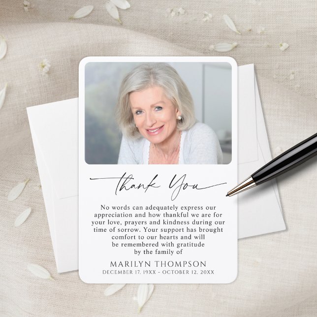 Simple Bereavement Funeral Memorial Photo Thank You Card (Creator Uploaded)