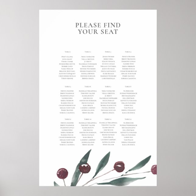 Simple berries Seating Chart (Front)