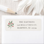 Simple Berry Sprig Christmas Winter Return Address<br><div class="desc">Add a touch of holiday charm to your mail with this minimal elegant return address label featuring a festive sprig of winter greenery and berries. The classic serif font offers a clean, timeless look that pairs beautifully with seasonal cards and gifts. Perfect for Christmas cards, party invitations, wedding invitations, or...</div>