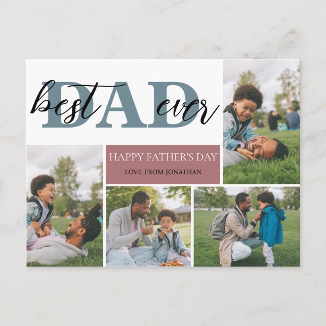 Simple Best Dad Ever Fathers Day Dad 4 photo Holiday Postcard (Front)