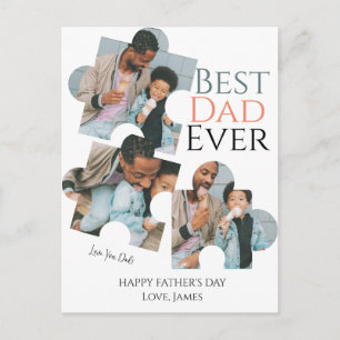 Simple Best Dad Ever Puzzle Fathers Day 3 Photo Holiday Postcard