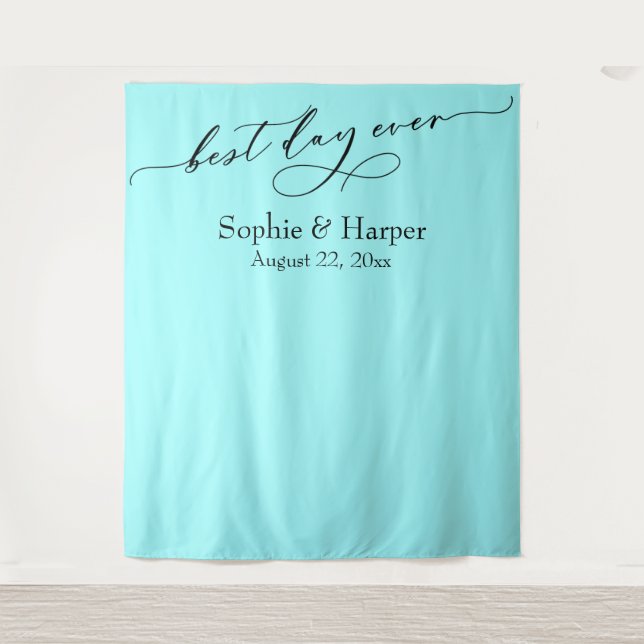 Simple Best Day Ever Aqua Photo Backdrop Tapestry (Front)