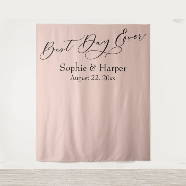 Simple Best Day Ever Blush Photo Backdrop Tapestry (Front)
