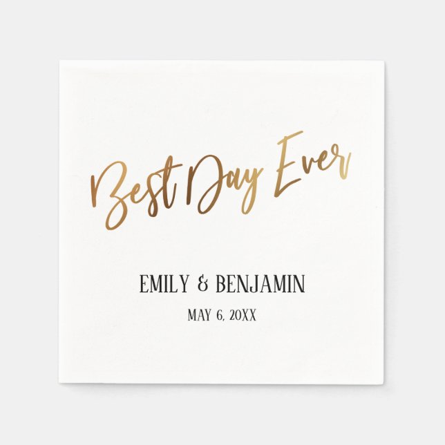 Simple Best Day Ever Faux Gold Foil Typography Napkin (Front)