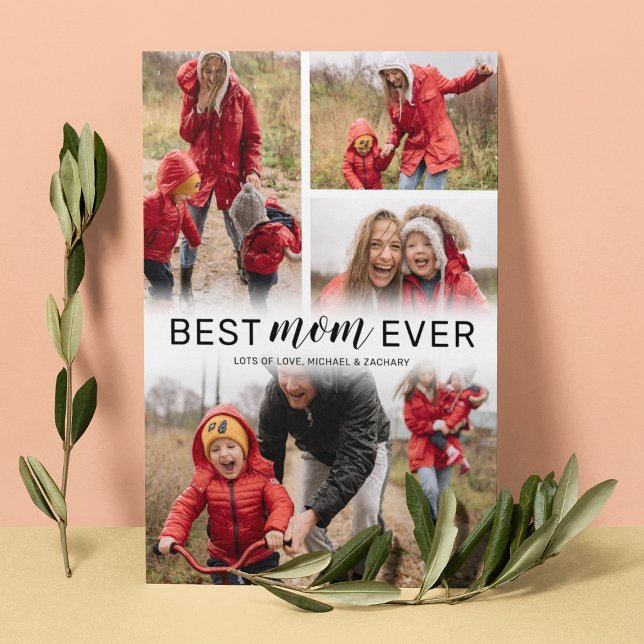 Simple Best Mum Ever 4 Photo Mother's Day Card (Creator Uploaded)