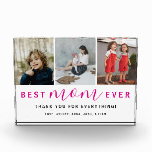 Simple Best Mum Ever Script Hot Pink 3 Photo Block