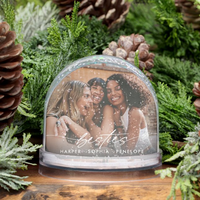 Simple Besties 2 Photo Modern Script Snowglobe (Winter)