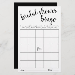 Simple Bingo Card   Black White Baby Shower Game