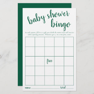Simple Bingo Card Neon Green Baby Shower Game