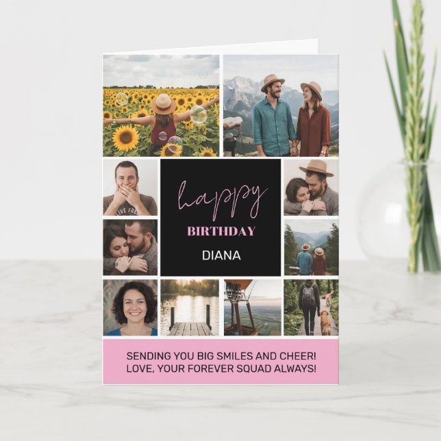Simple birthday collage with 10 photos grid  card (Front)