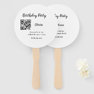Simple birthday party website barcode QR add name Hand Fan
