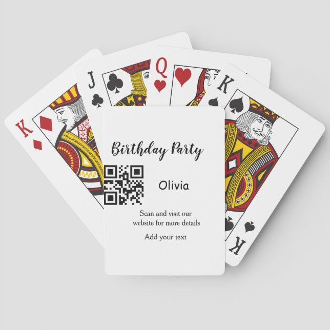 Simple birthday party website barcode QR add name  Playing Cards (Back)
