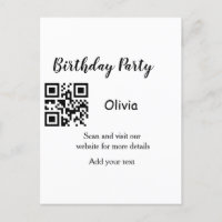 Simple birthday party website barcode QR add name 